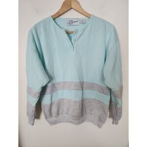 Liz Thomas Vintage Sweatshirt Mint Light Blue And Grey Large L 80s